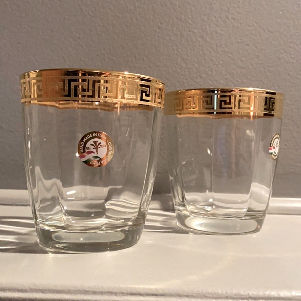 Old Fashion Whiskey Glass (2) Set with Versace Rim • BRAND NEW